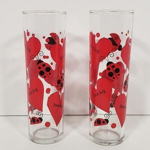 Indiana Glass Hearts and Lovebugs Crystal Vase Set of 2 Made in the‎ USA